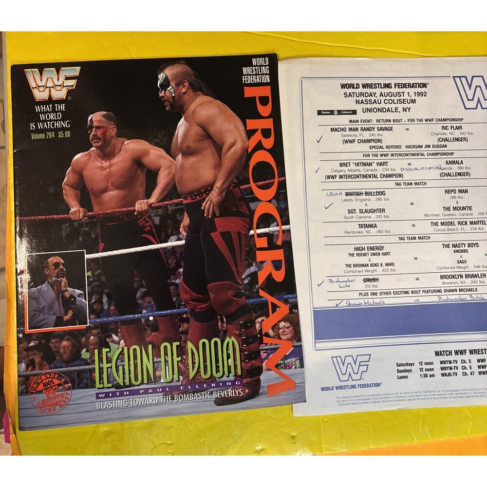 Hawk Animal LOD Road Warriors 1992 WWF Pro Wrestling Magazine Program #204 WWE
